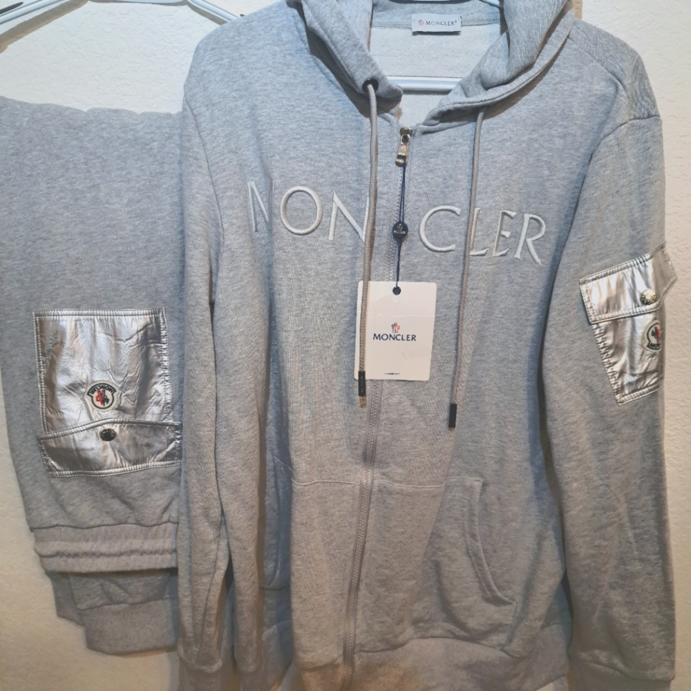 Moncler Gray Hoodie and Sweatpants Set 100% Cotton